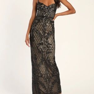 NEVER WORN Lulus Moonlit Love Black Sequin Sleeveless Maxi Dress